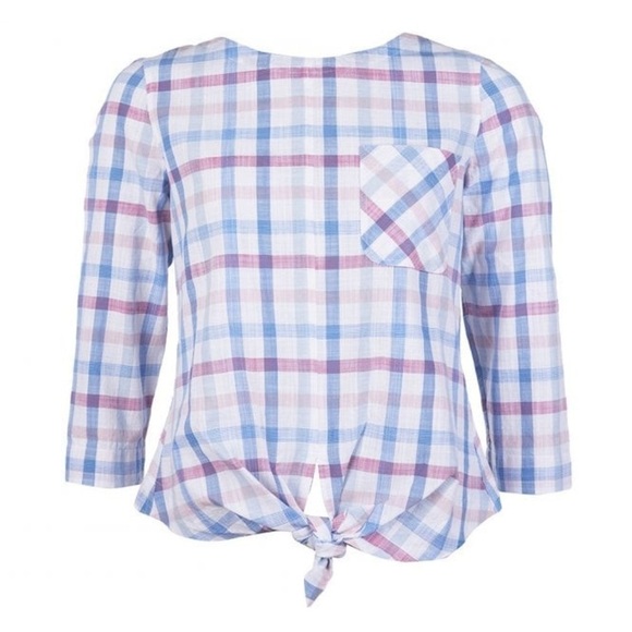 BARBOUR Womens Harbourside Top in Skyline Blue Check Plaid Size 4 - Picture 3 of 13